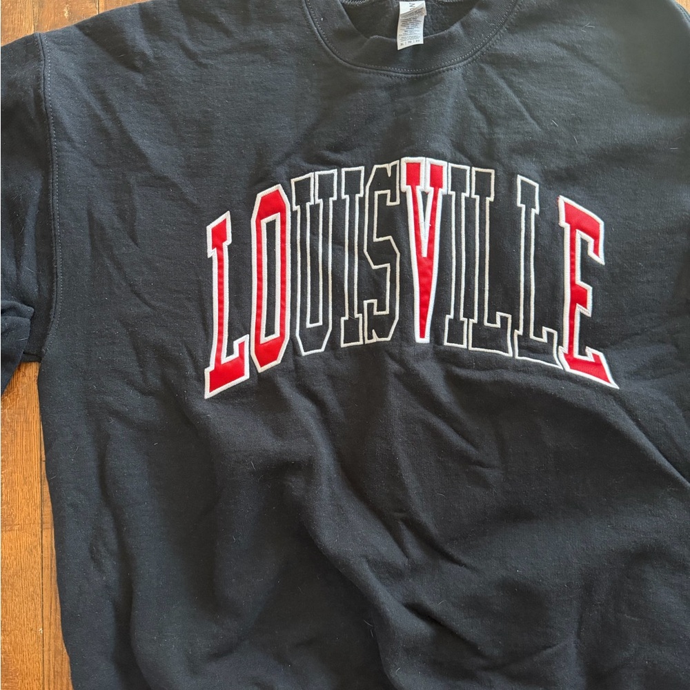 Black 'Louisville' Crewneck Sweatshirt with Red & White Appliqué